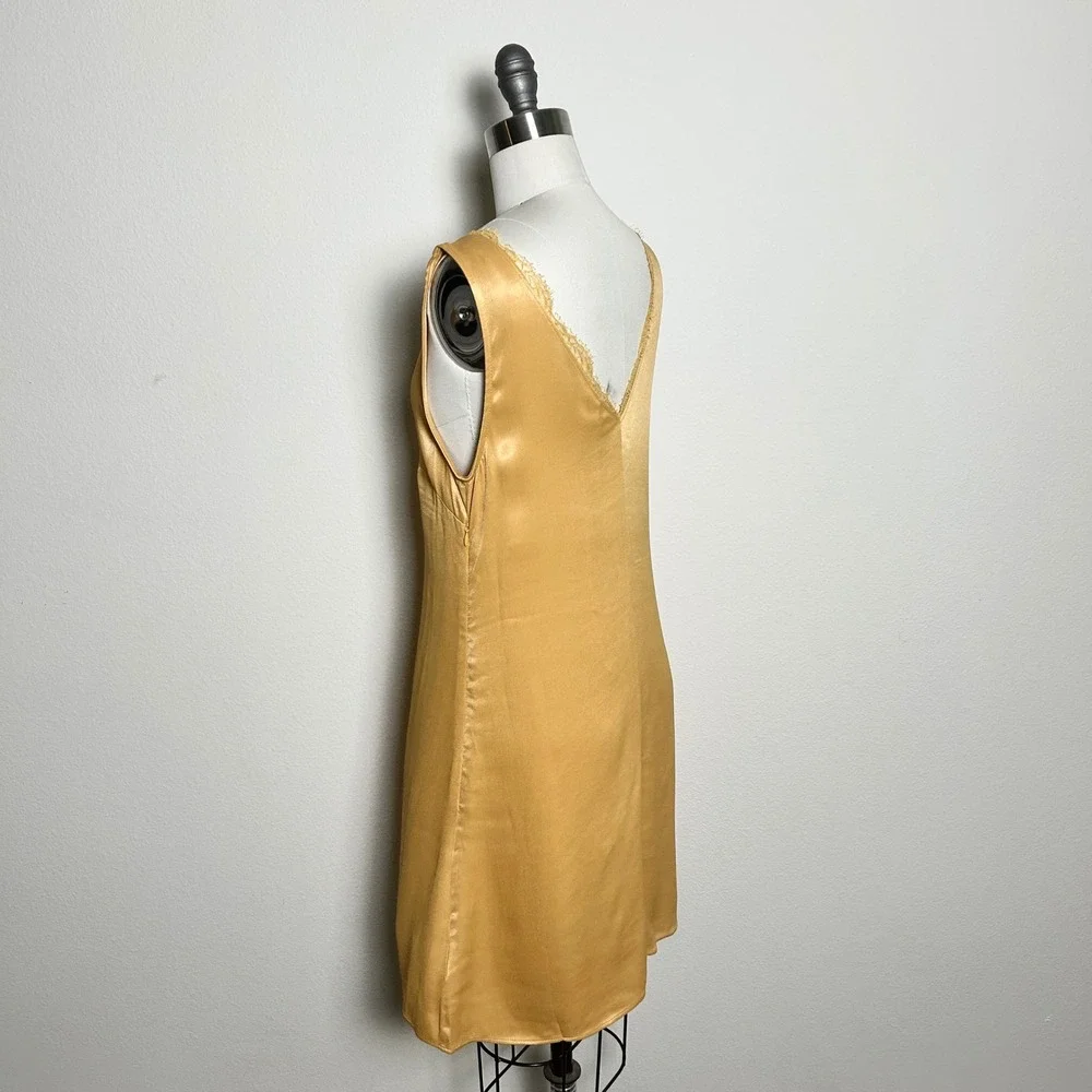 NWT By Anthropologie Sleeveless Lace Trim Gold Mini Romantic‎ Slip Dress S